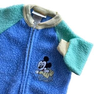 Disney Babies 0-6 M Blue Mint Mickey Mouse Fleece Sleeper Footed Pajamas Vintage